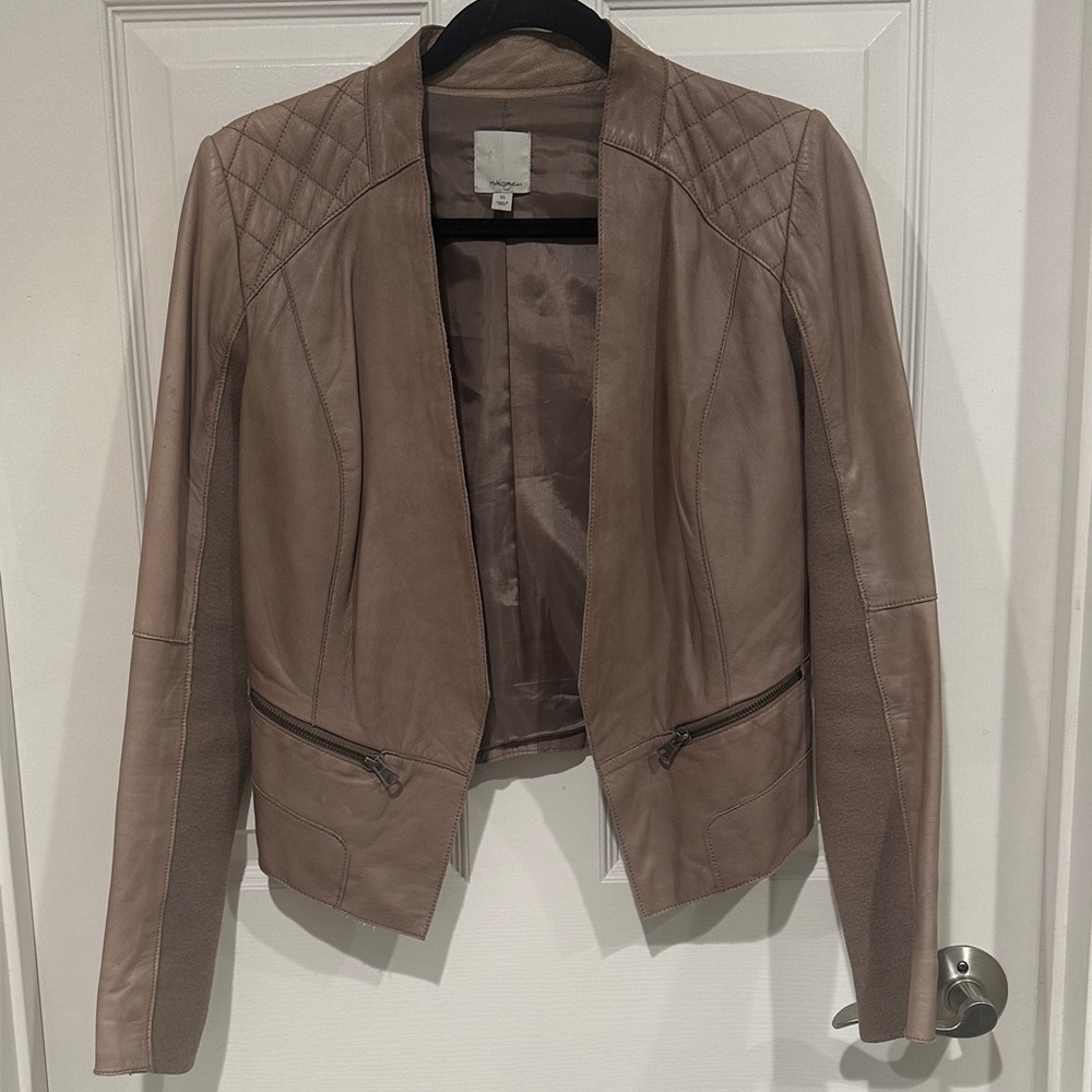 Halogen Women's taupe brown Leather Jacket